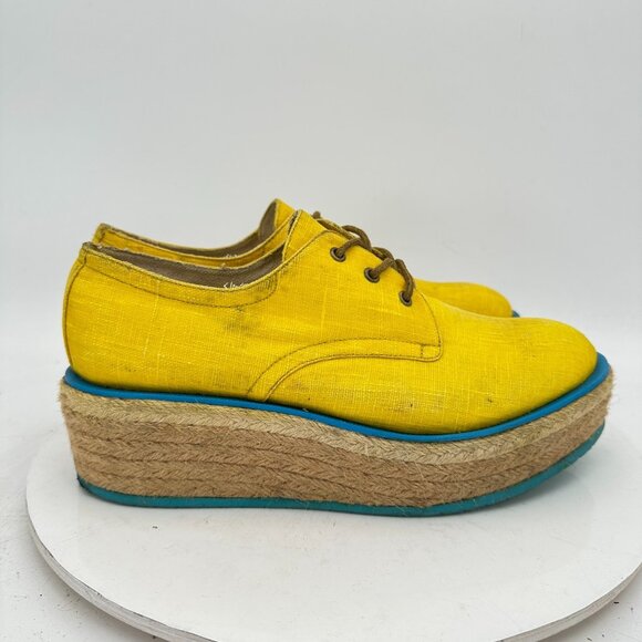 John Fluevog Martin Women Size 7 Yellow Waxed Cotton Platform Espadrilles Shoes - Picture 4 of 11